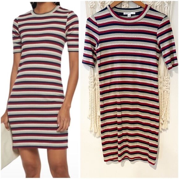 Stateside Cycle Court T-Shirt Dress XS Ribbed Striped Bodycon Retro Minimalist - Picture 1 of 7